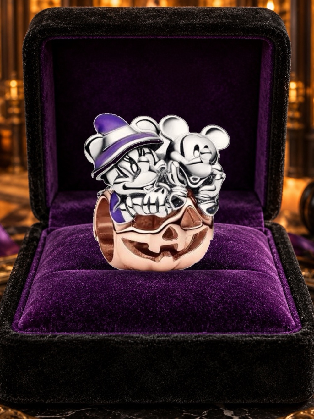 Pandora Disney Mickey Mouse & Minnie Mouse Halloween Pumpkin Charm